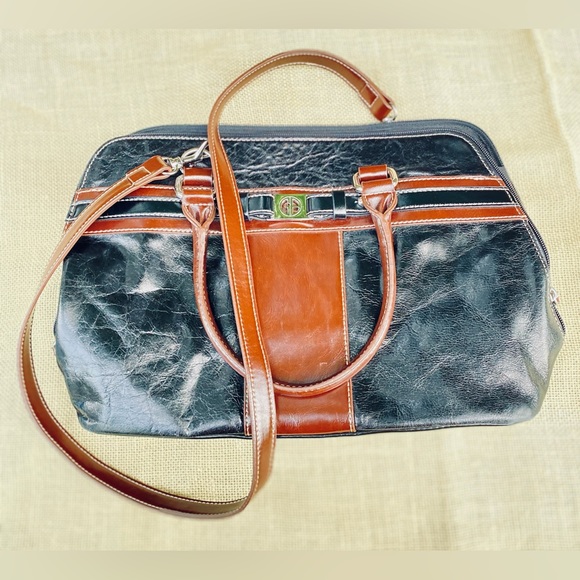 Giani Bernini Handbags - GIANI BERNINI Black/ Brown  Leather Crossbody Bag Purse